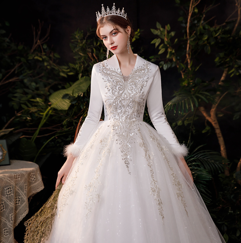 Winter Wedding Dress Long Sleeved  Starry Sky Dreamy  Bridal Ball Gowns